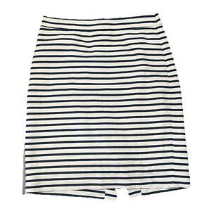 J.Crew Women’s The Pencil Skirt Size 6 White Navy Blue Stripe Cotton Linen Blend